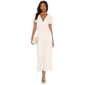 SUSANA MONACO Puff Sleeve Ruched Wide Leg Crop Jumpsuit in Blanched Almond